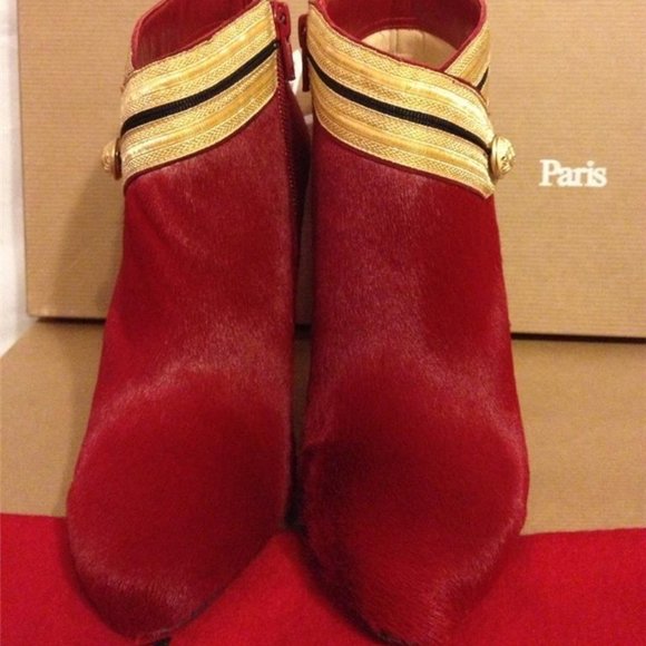 Christian Louboutin MARYCHAL Red Pony Hair Ankle Booties Boots Heels - Picture 8 of 12